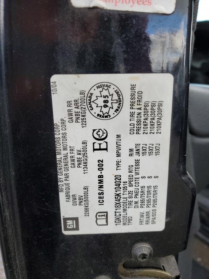 2005 GMC Jimmy Sls VIN: 1GKCT18X45K104020 Lot: 90861025