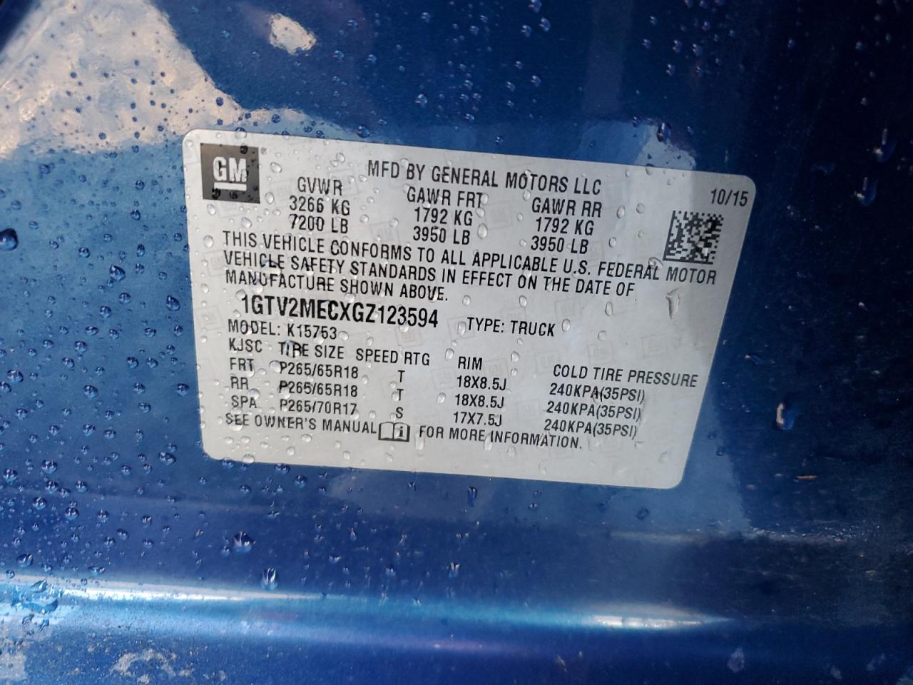 2016 GMC Sierra K1500 Sle VIN: 1GTV2MECXGZ123594 Lot: 91793465
