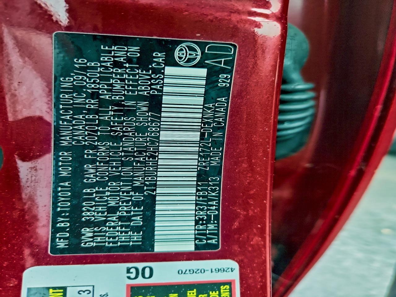 2017 Toyota Corolla L VIN: 2T1BURHE2HC768677 Lot: 94273485