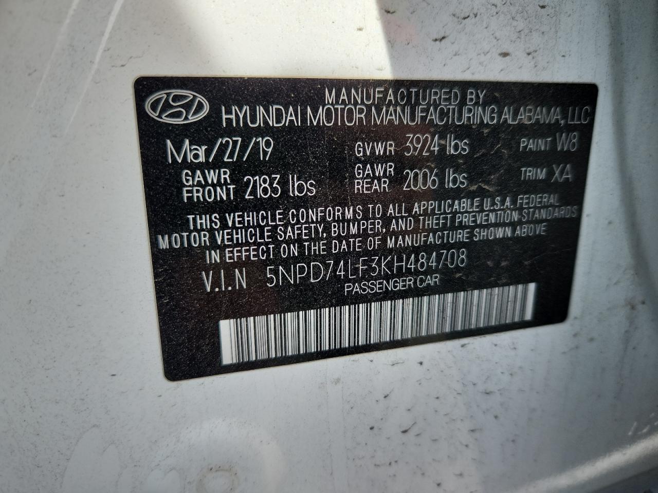 2019 Hyundai Elantra Se VIN: 5NPD74LF3KH484708 Lot: 92428705