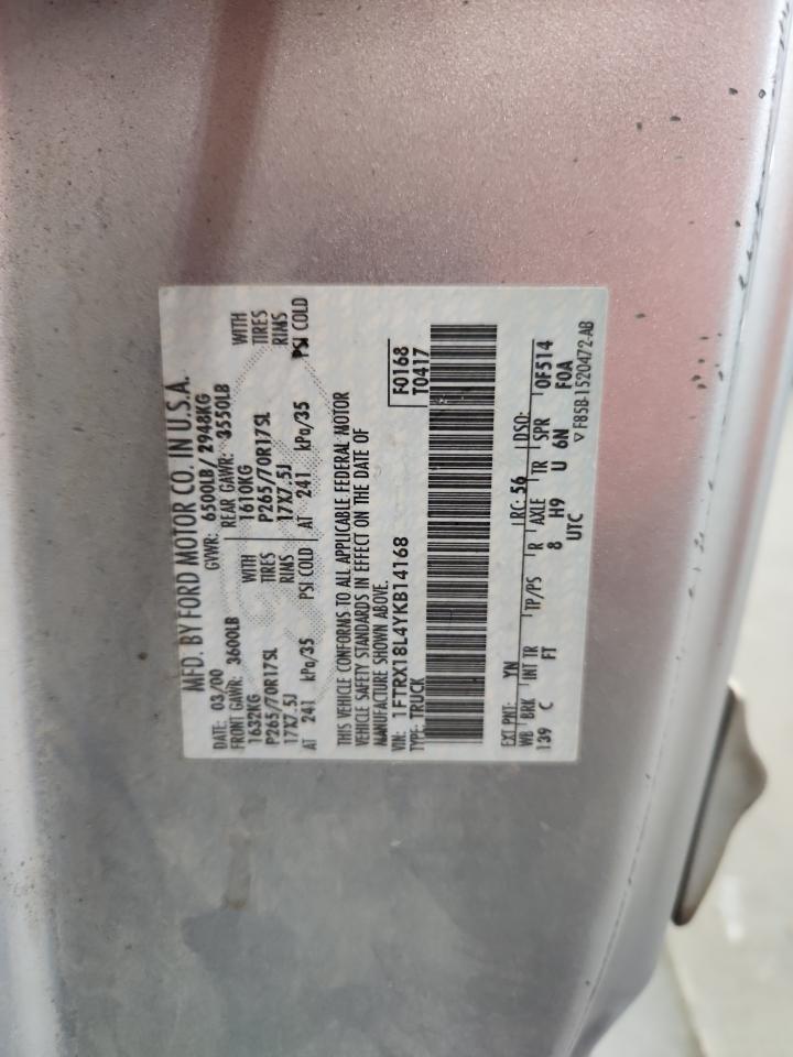 2000 Ford F150 VIN: 1FTRX18L4YKB14168 Lot: 93530335