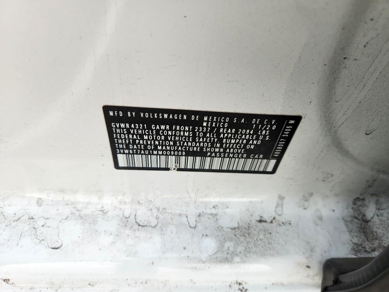 2021 Volkswagen Gti S VIN: 3VW6T7AU1MM009009 Lot: 92113035