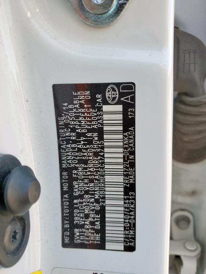 2014 Toyota Corolla L VIN: 2T1BURHE0EC174715 Lot: 92031785