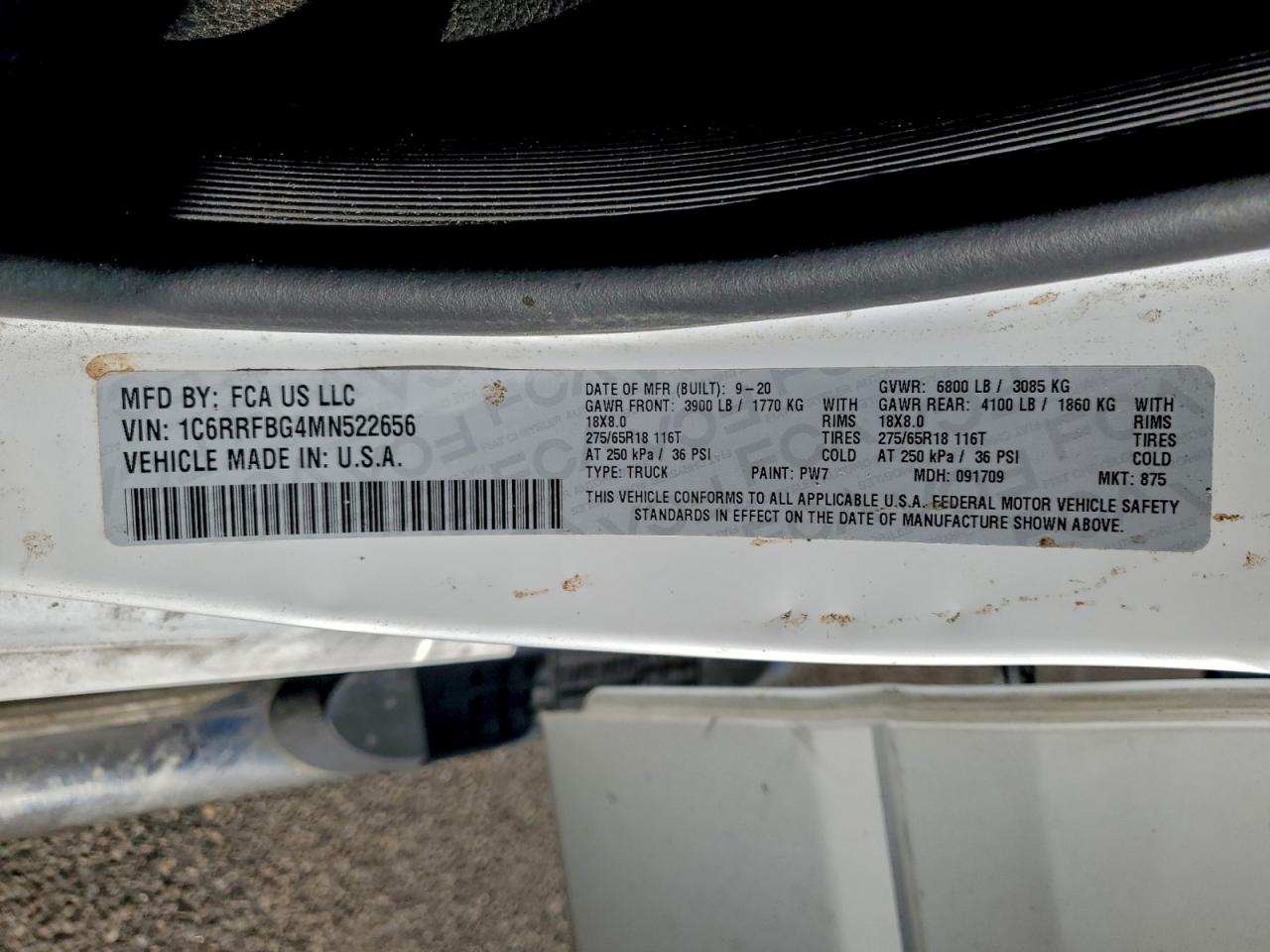 2021 Ram 1500 Big Horn/Lone Star VIN: 1C6RRFBG4MN522656 Lot: 92761965