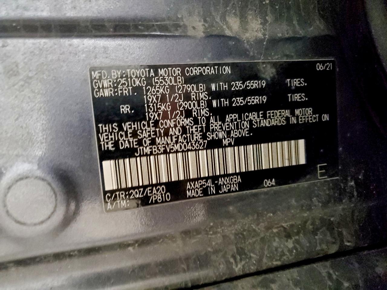 2021 Toyota Rav4 Prime Xse VIN: JTMFB3FV5MD043627 Lot: 94046315