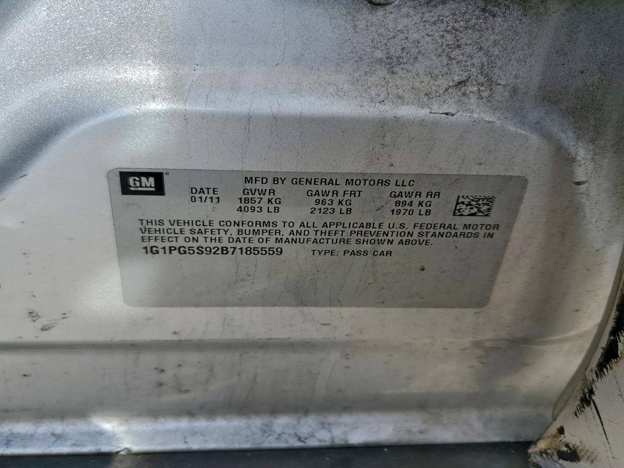 2011 Chevrolet Cruze Lt VIN: 1G1PG5S92B7185559 Lot: 94107545