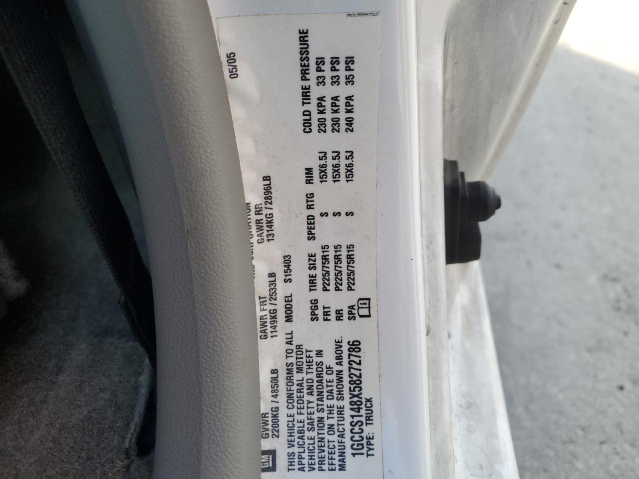 2005 Chevrolet Colorado VIN: 1GCCS148X58272786 Lot: 93725195