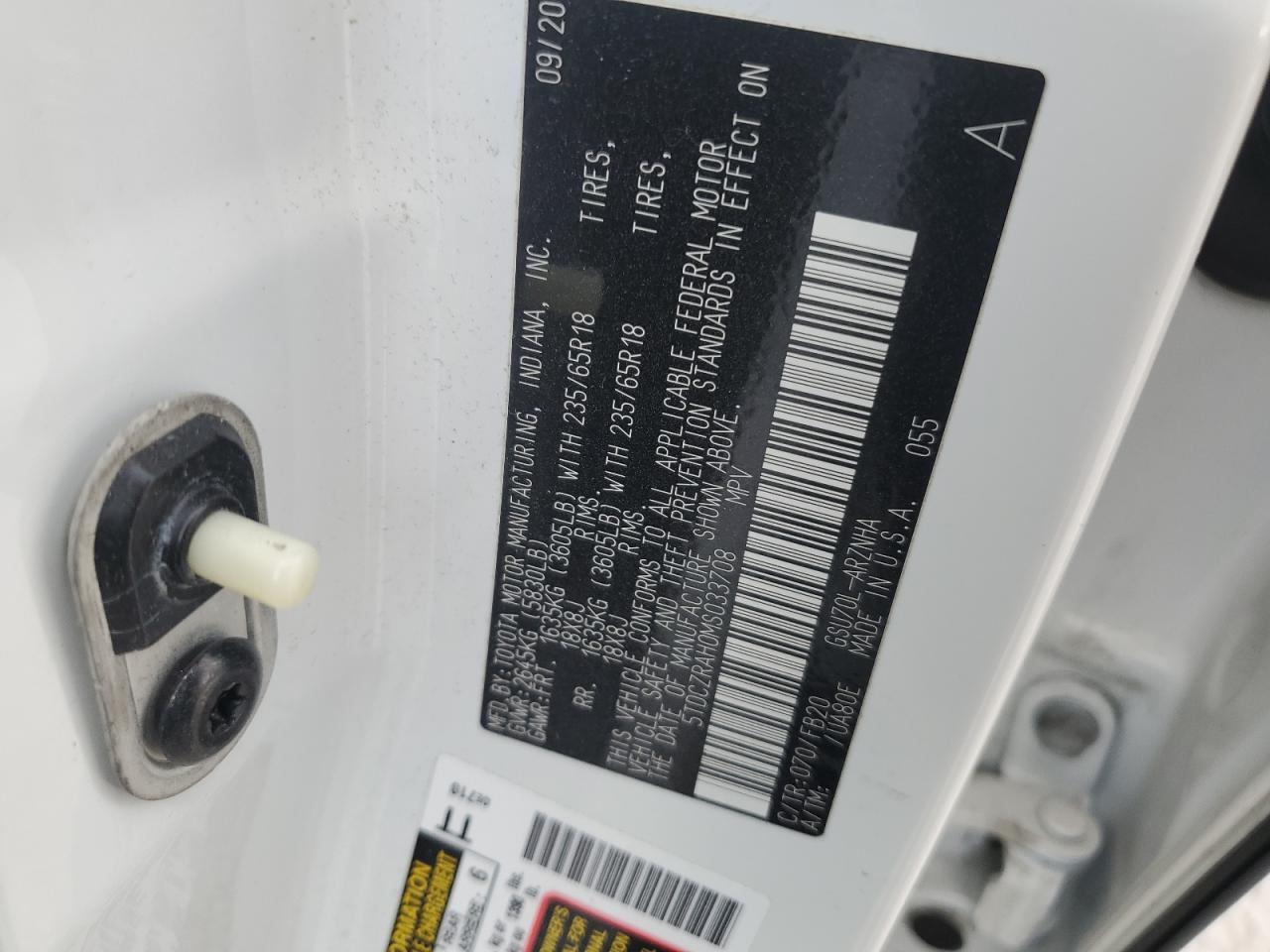 2021 Toyota Highlander L VIN: 5TDCZRAH0MS033708 Lot: 94646125