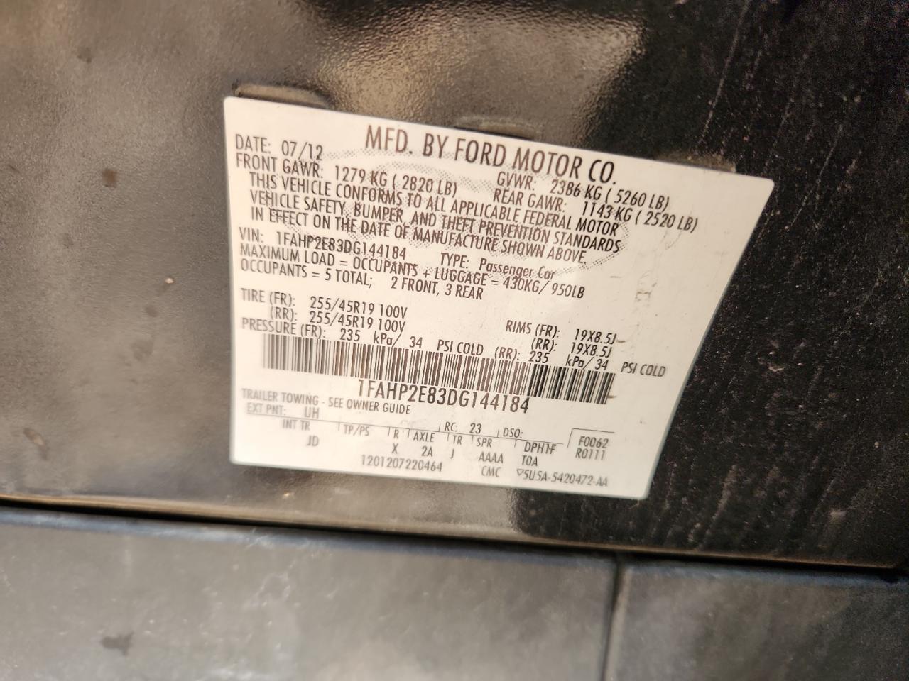 2013 Ford Taurus Sel VIN: 1FAHP2E83DG144184 Lot: 93763575