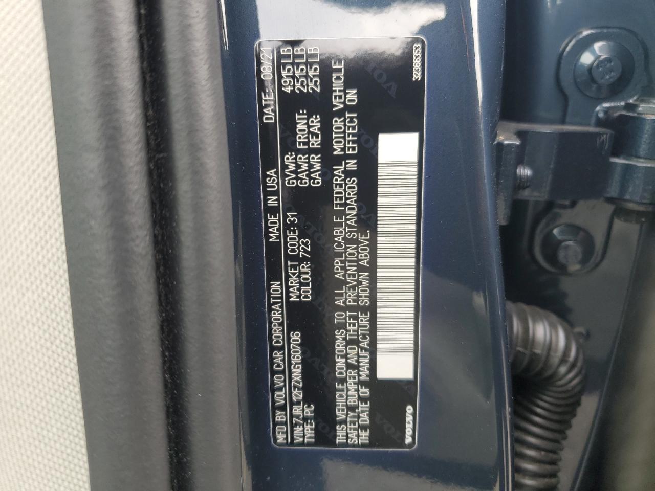 2022 Volvo S60 B5 Momentum VIN: 7JRL12FZXNG160706 Lot: 93529035