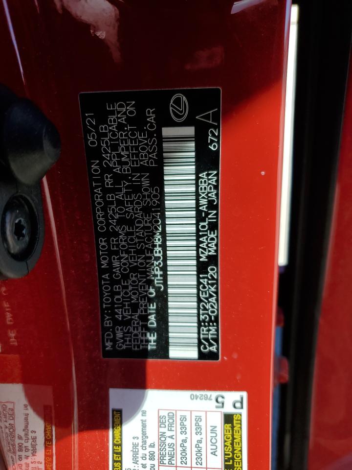 2021 Lexus Ux 200 VIN: JTHP3JBH8M2041905 Lot: 91198555