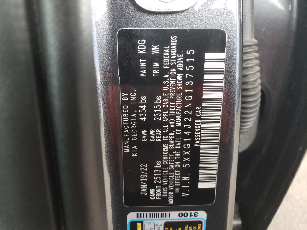 2022 Kia K5 Lxs VIN: 5XXG14J22NG137515 Lot: 92315275