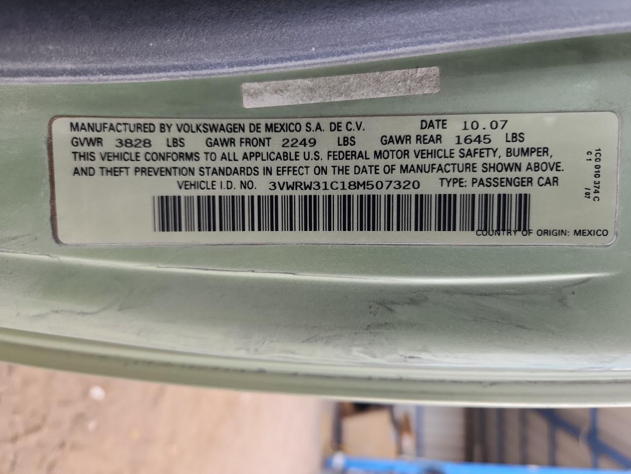 2008 Volkswagen New Beetle S VIN: 3VWRW31C18M507320 Lot: 91034745