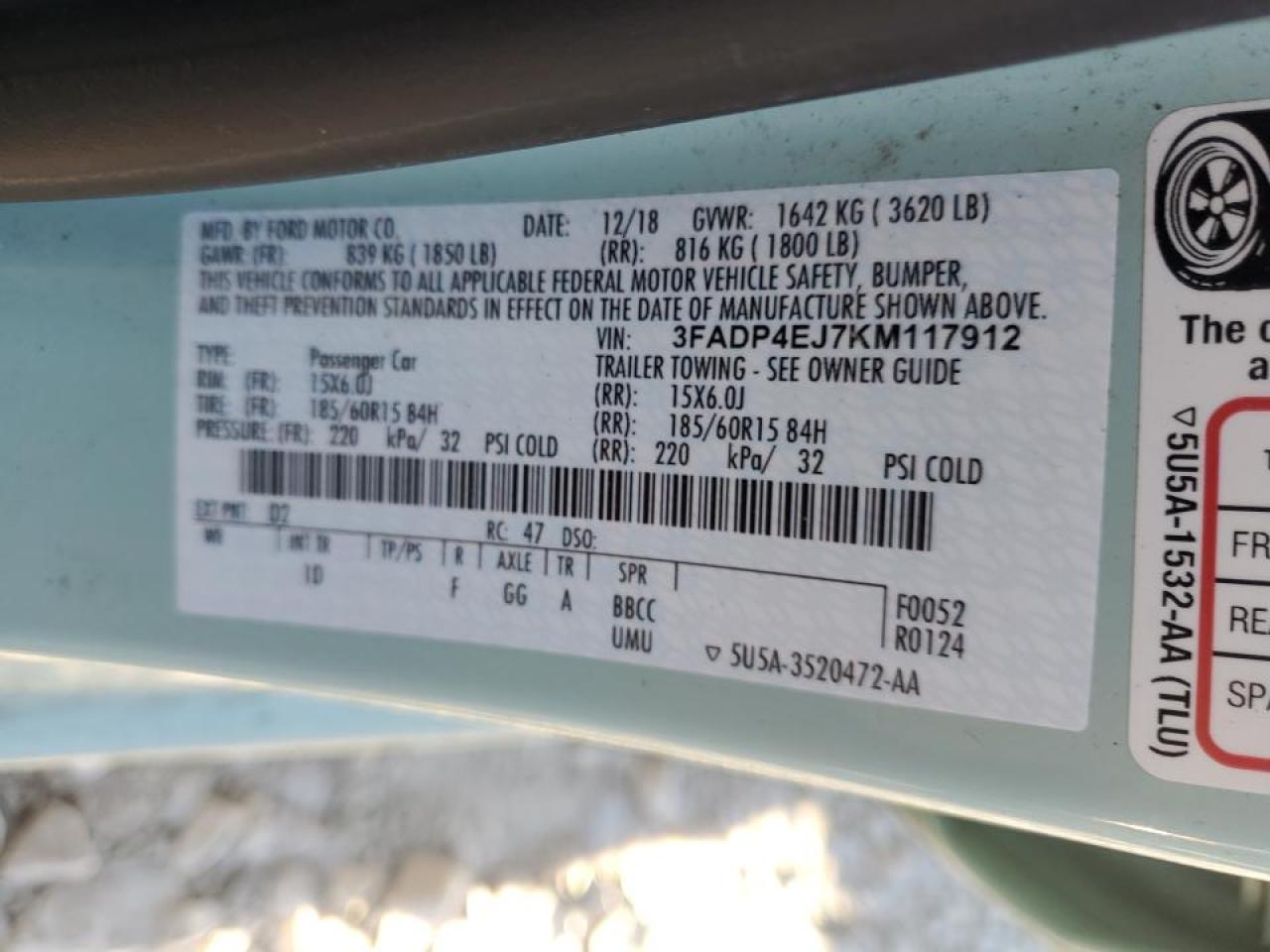 2019 Ford Fiesta Se VIN: 3FADP4EJ7KM117912 Lot: 91622095