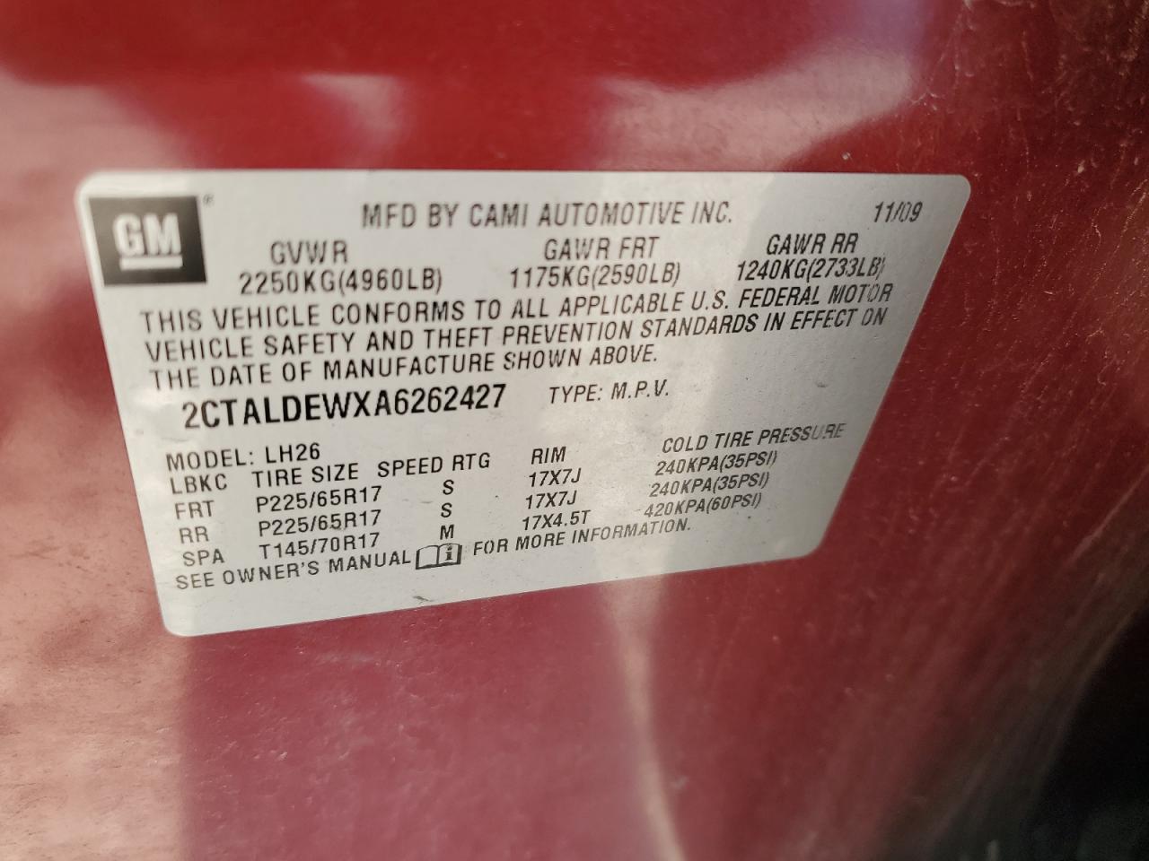 2010 GMC Terrain Sle VIN: 2CTALDEWXA6262427 Lot: 93084945