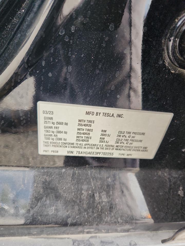 2023 Tesla Model Y VIN: 7SAYGAEE3PF702255 Lot: 93317905
