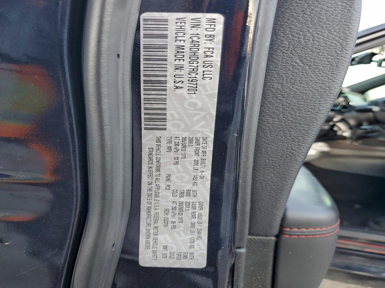 2024 Dodge Durango Gt VIN: 1C4RDHDG7RC197701 Lot: 94414965