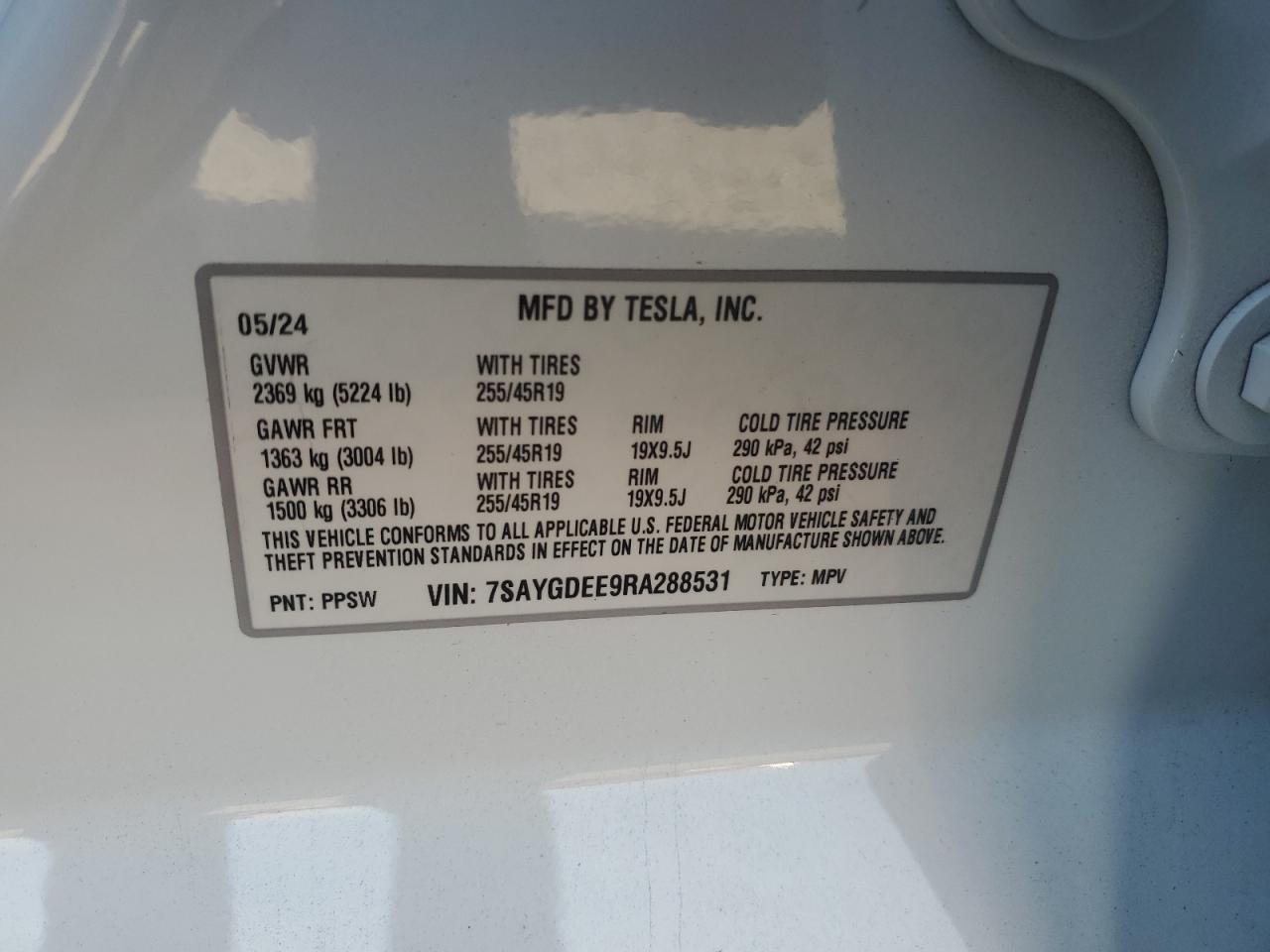 2024 Tesla Model Y VIN: 7SAYGDEE9RA288531 Lot: 91821805