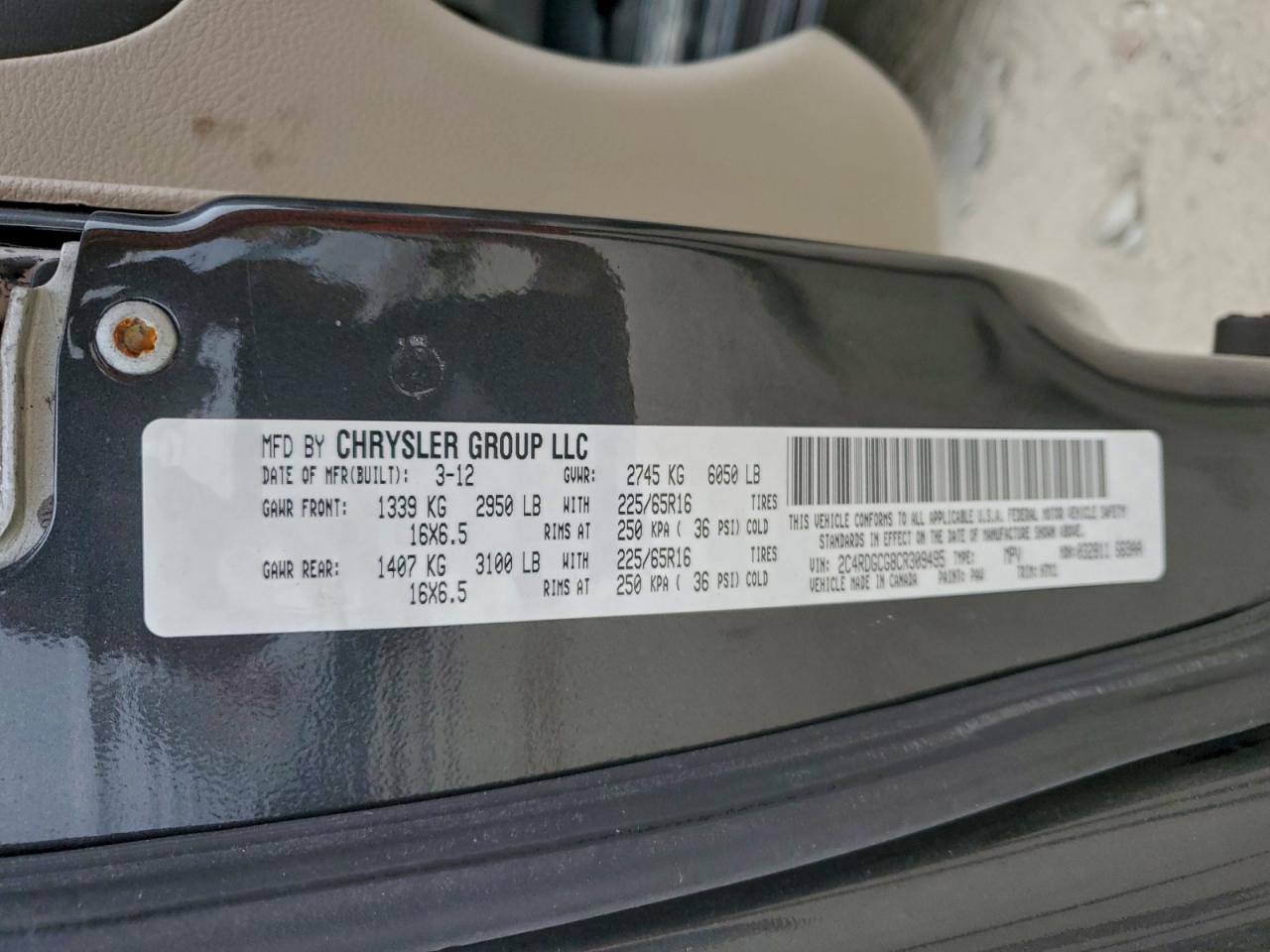 2012 Dodge Grand Caravan Sxt VIN: 2C4RDGCG8CR309495 Lot: 93521815