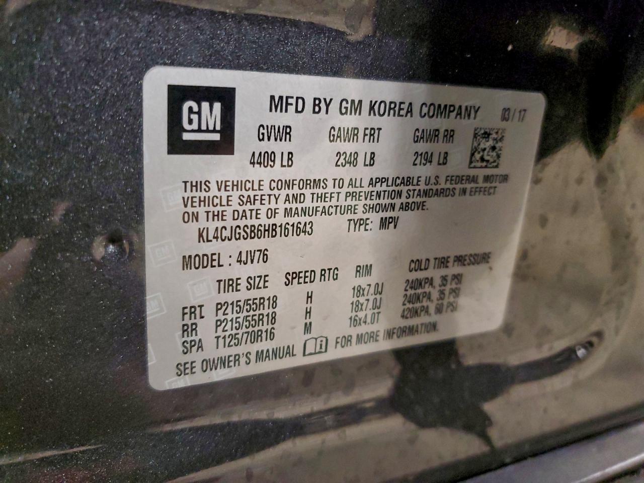 2017 Buick Encore Essence VIN: KL4CJGSB6HB161643 Lot: 94174775