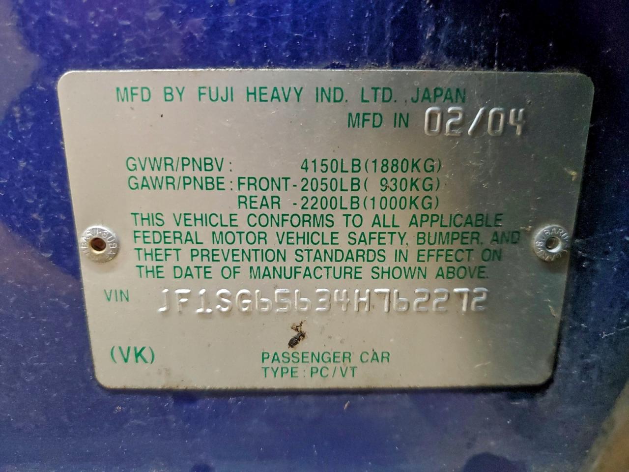 2004 Subaru Forester 2.5Xs VIN: JF1SG65634H762272 Lot: 93944145