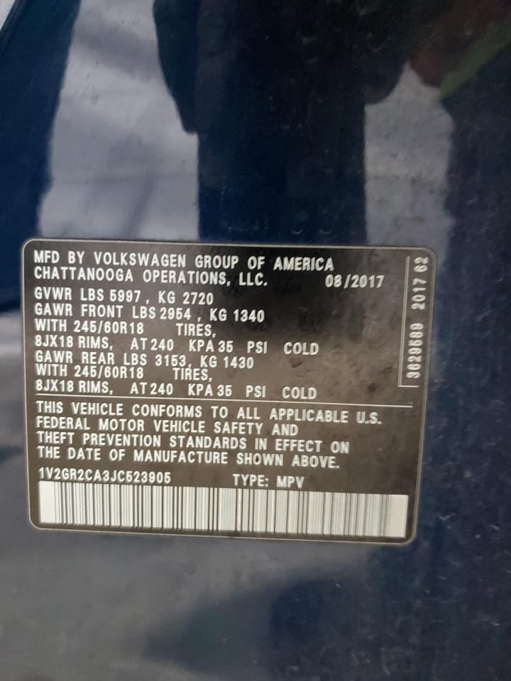 2018 Volkswagen Atlas S VIN: 1V2GR2CA3JC523905 Lot: 92760485