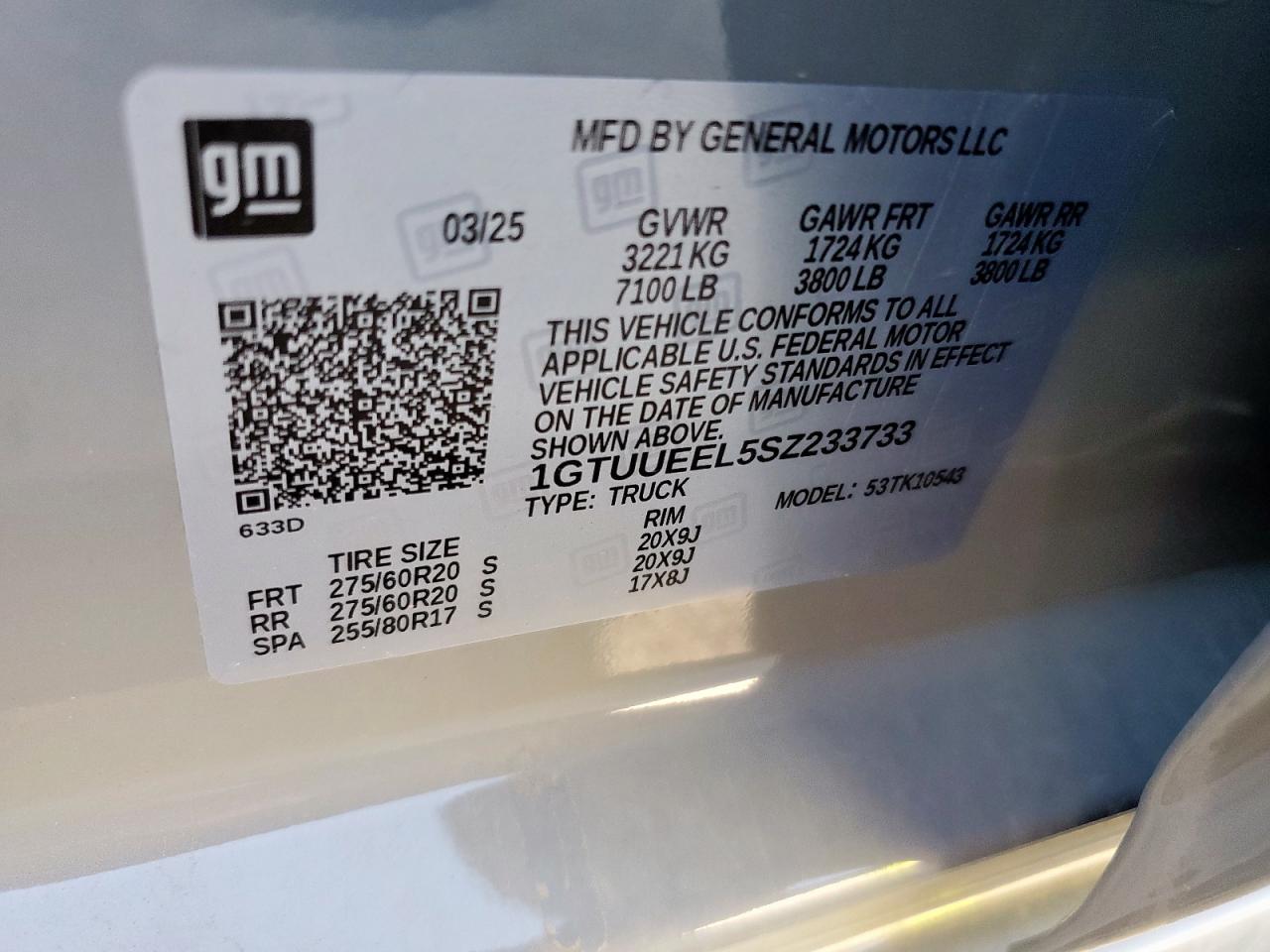 2025 GMC Sierra K1500 At4 VIN: 1GTUUEEL5SZ233733 Lot: 91645945