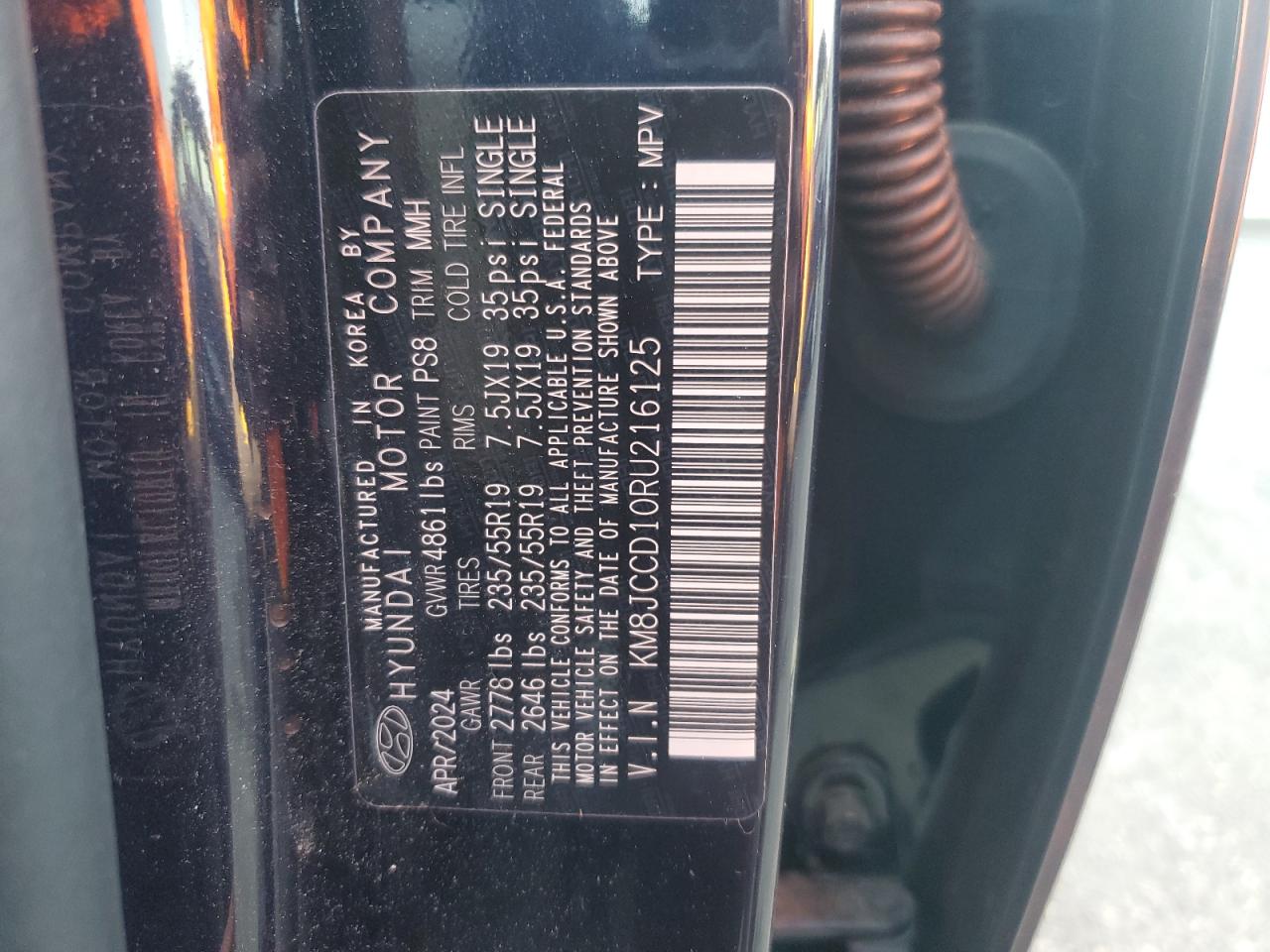 2024 Hyundai Tucson Sel Convenience VIN: KM8JCCD10RU216125 Lot: 91184585