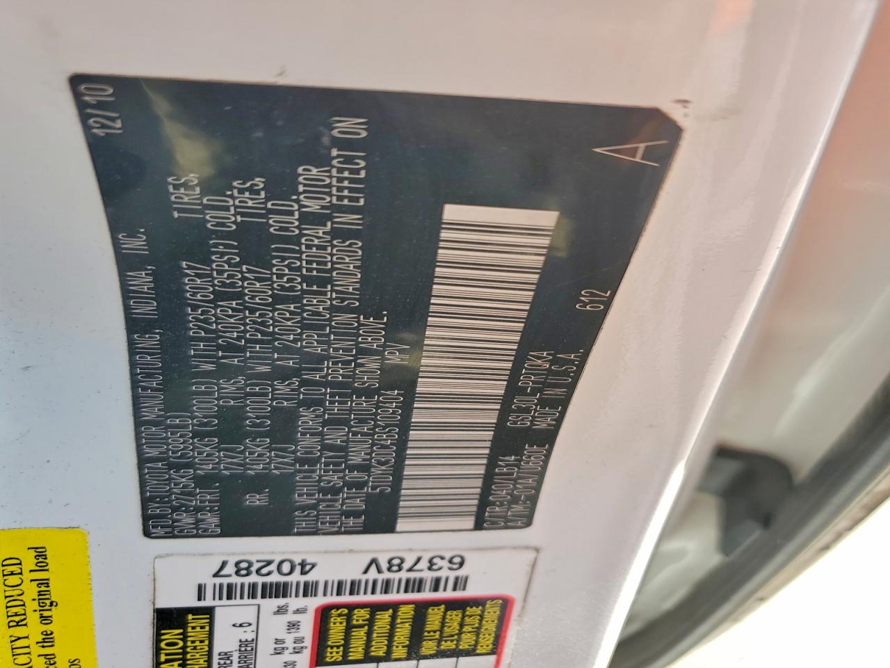 2011 Toyota Sienna Xle VIN: 5TDYK3DC4BS109404 Lot: 92931805