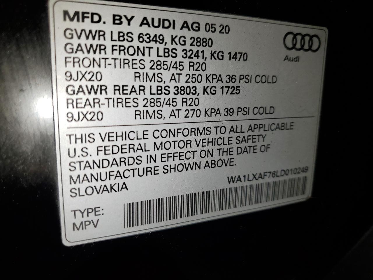2020 Audi Q7 Premium Plus VIN: WA1LXAF76LD010249 Lot: 90655975