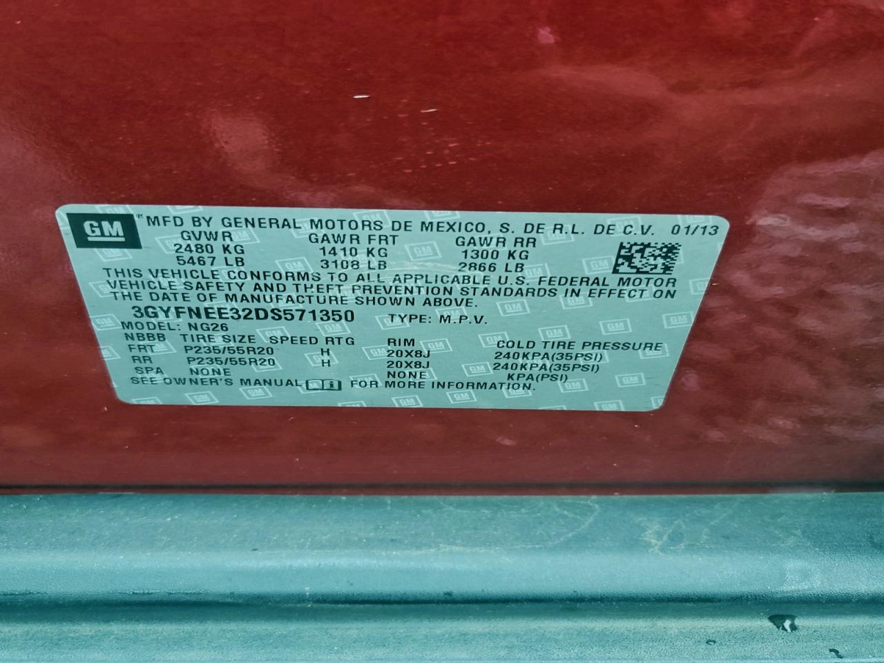 2013 Cadillac Srx Premium Collection VIN: 3GYFNEE32DS571350 Lot: 93913195