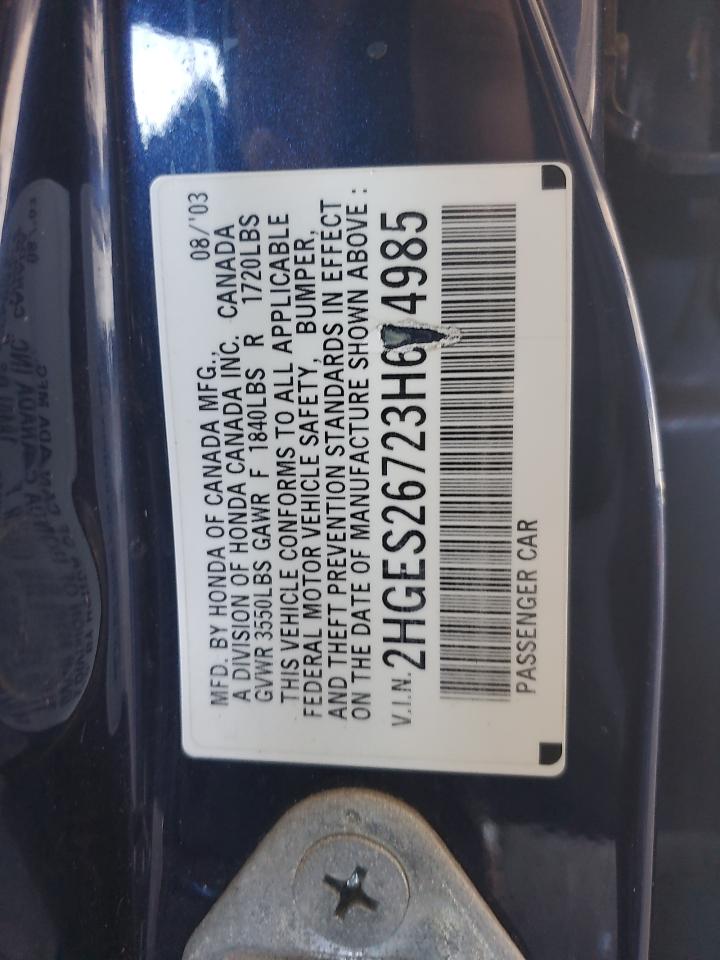 2003 Honda Civic Ex VIN: 2HGES26723H614985 Lot: 93299755