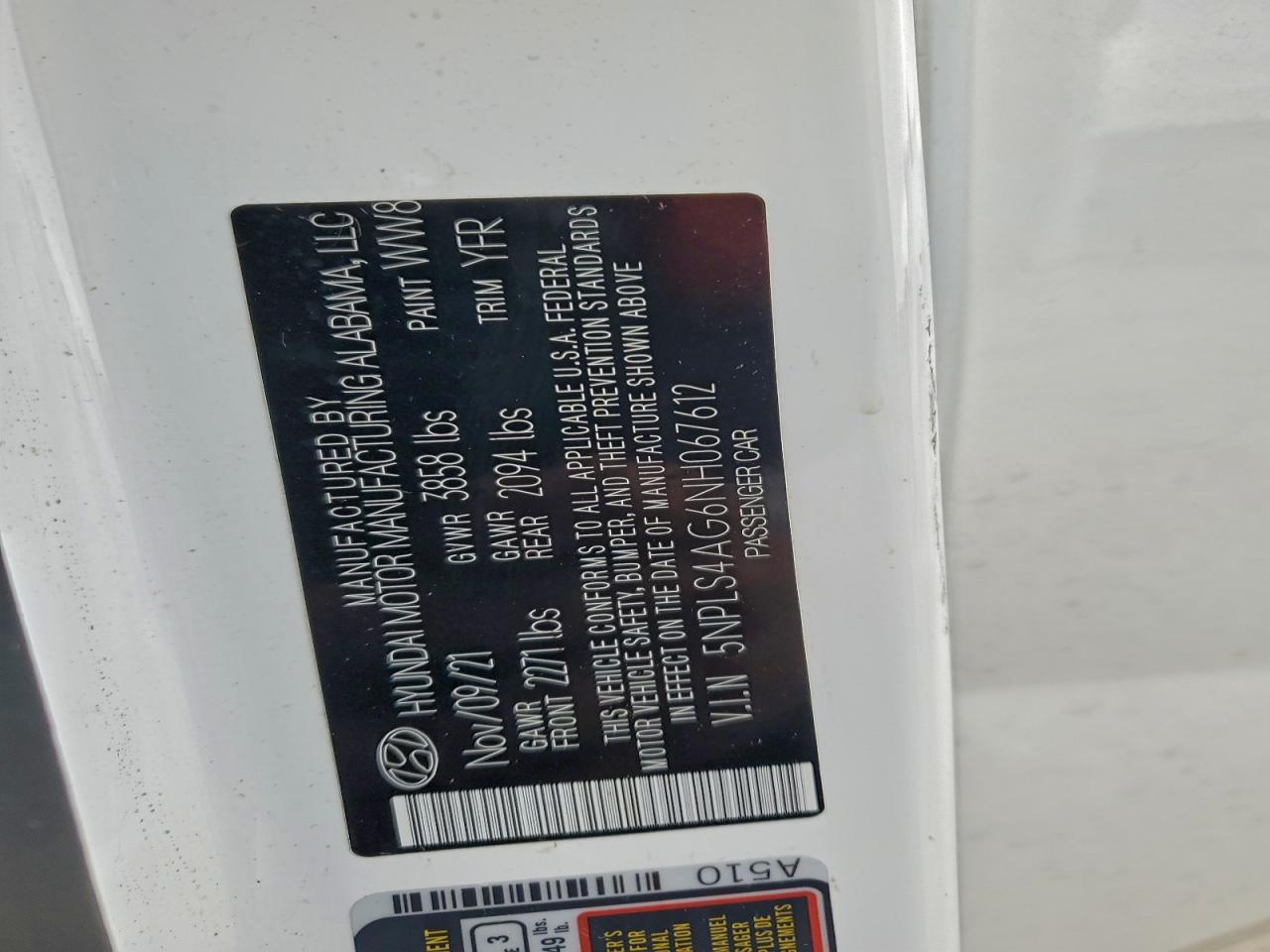 2022 Hyundai Elantra Sel VIN: 5NPLS4AG6NH067612 Lot: 94339275