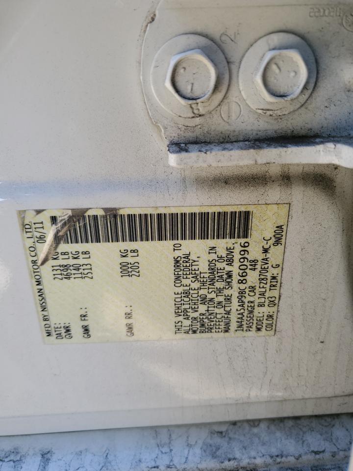 2011 Nissan Maxima S VIN: 1N4AA5AP9BC860996 Lot: 92060035