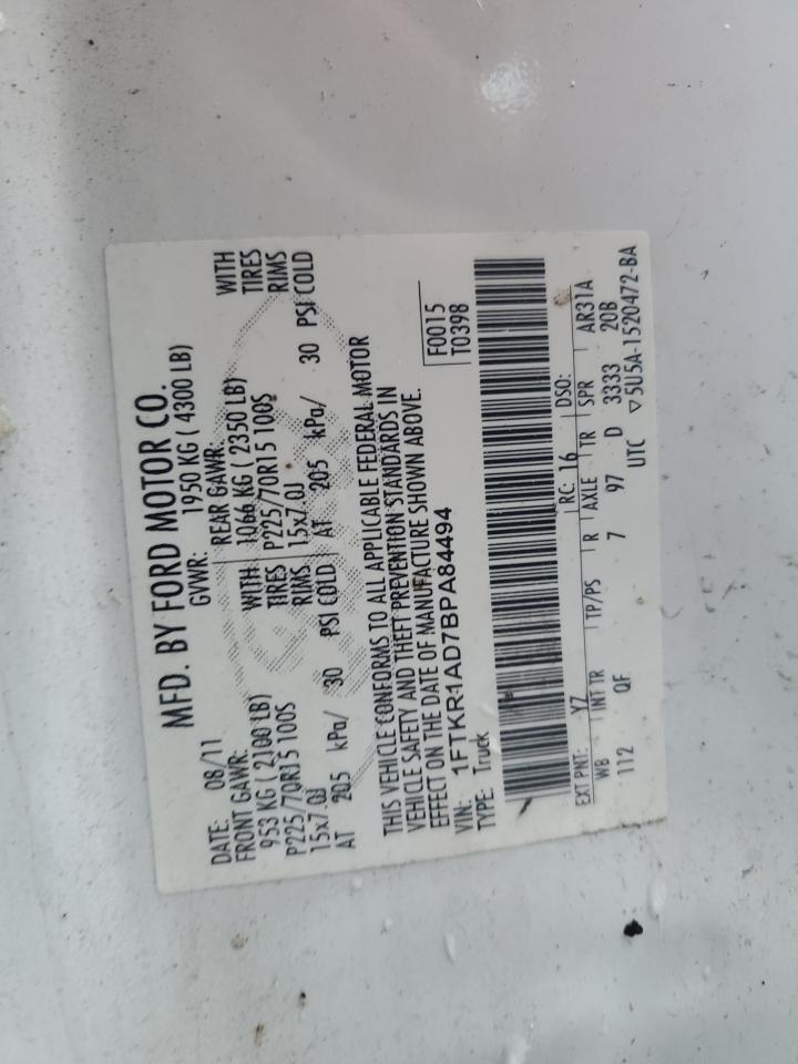 2011 Ford Ranger VIN: 1FTKR1AD7BPA84494 Lot: 92812145