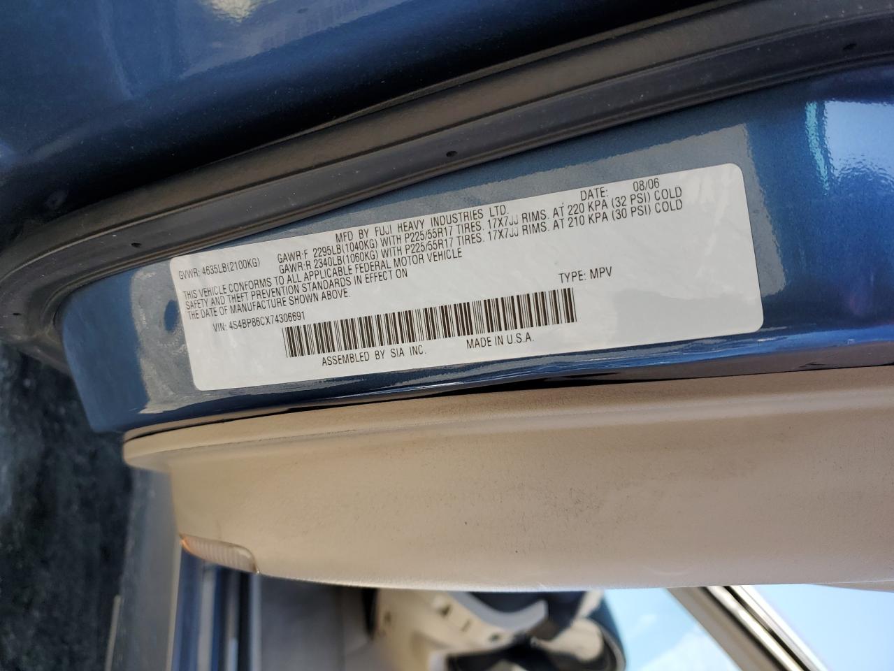 2007 Subaru Outback Outback 3.0R Ll Bean VIN: 4S4BP86CX74306691 Lot: 91808385