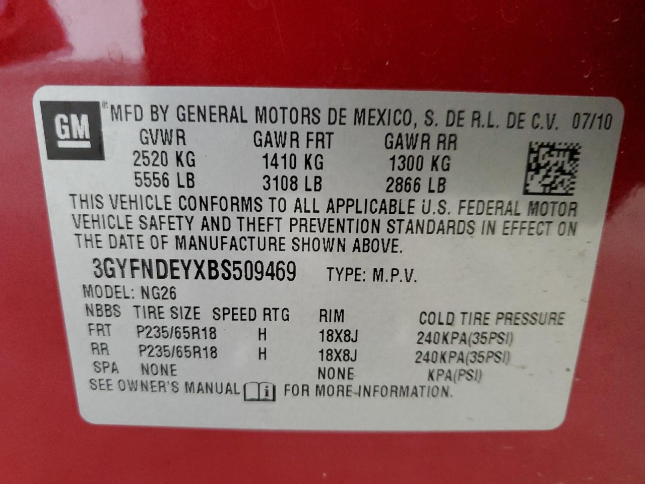 2011 Cadillac Srx Luxury Collection VIN: 3GYFNDEYXBS509469 Lot: 85436065