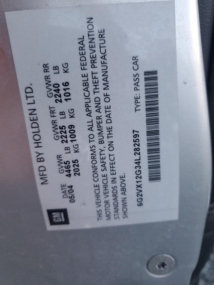 2004 Pontiac Gto VIN: 6G2VX12G34L282597 Lot: 91779735