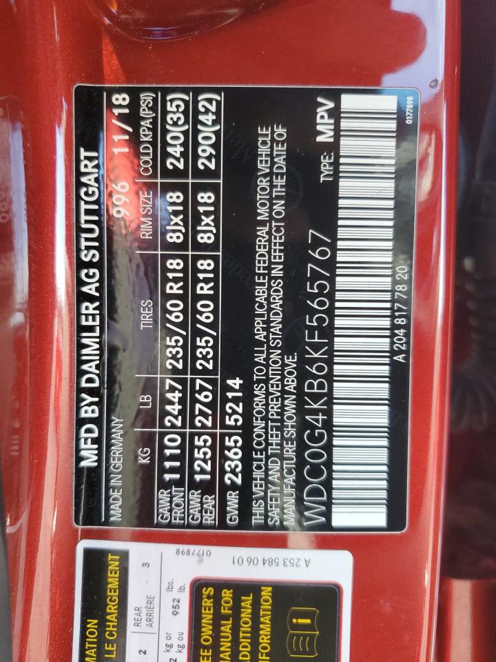 2019 Mercedes-Benz Glc 300 4Matic VIN: WDC0G4KB6KF565767 Lot: 90902205