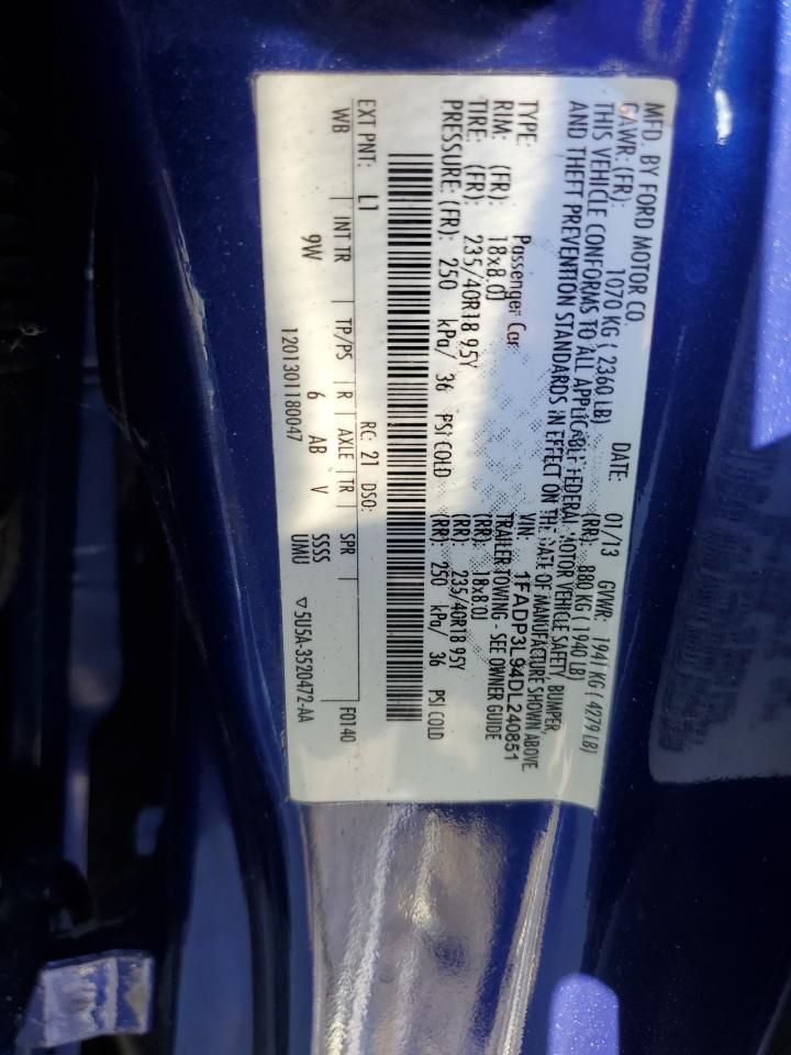 2013 Ford Focus St VIN: 1FADP3L94DL240851 Lot: 93823465