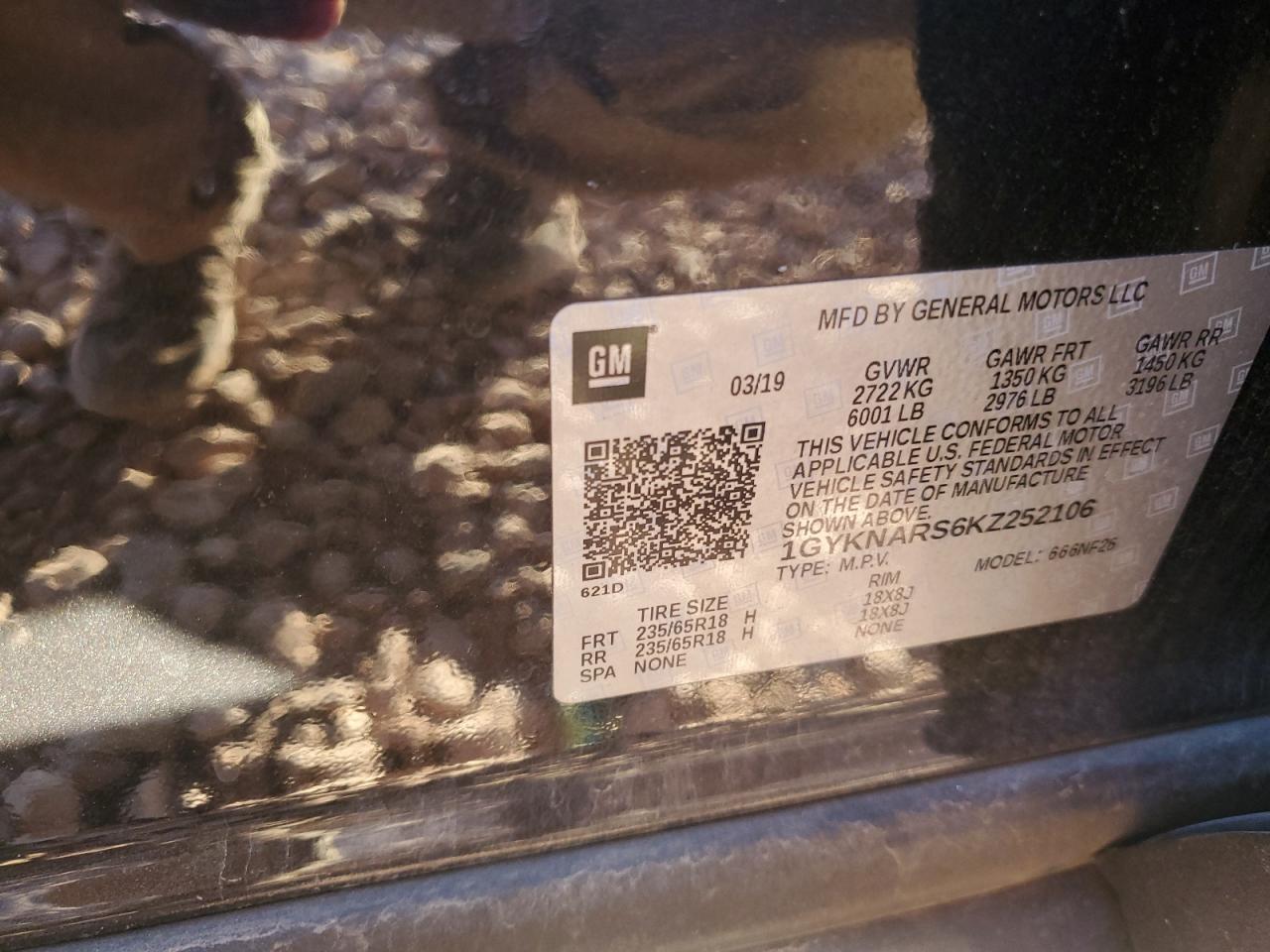 2019 Cadillac Xt5 VIN: 1GYKNARS6KZ252106 Lot: 91806755