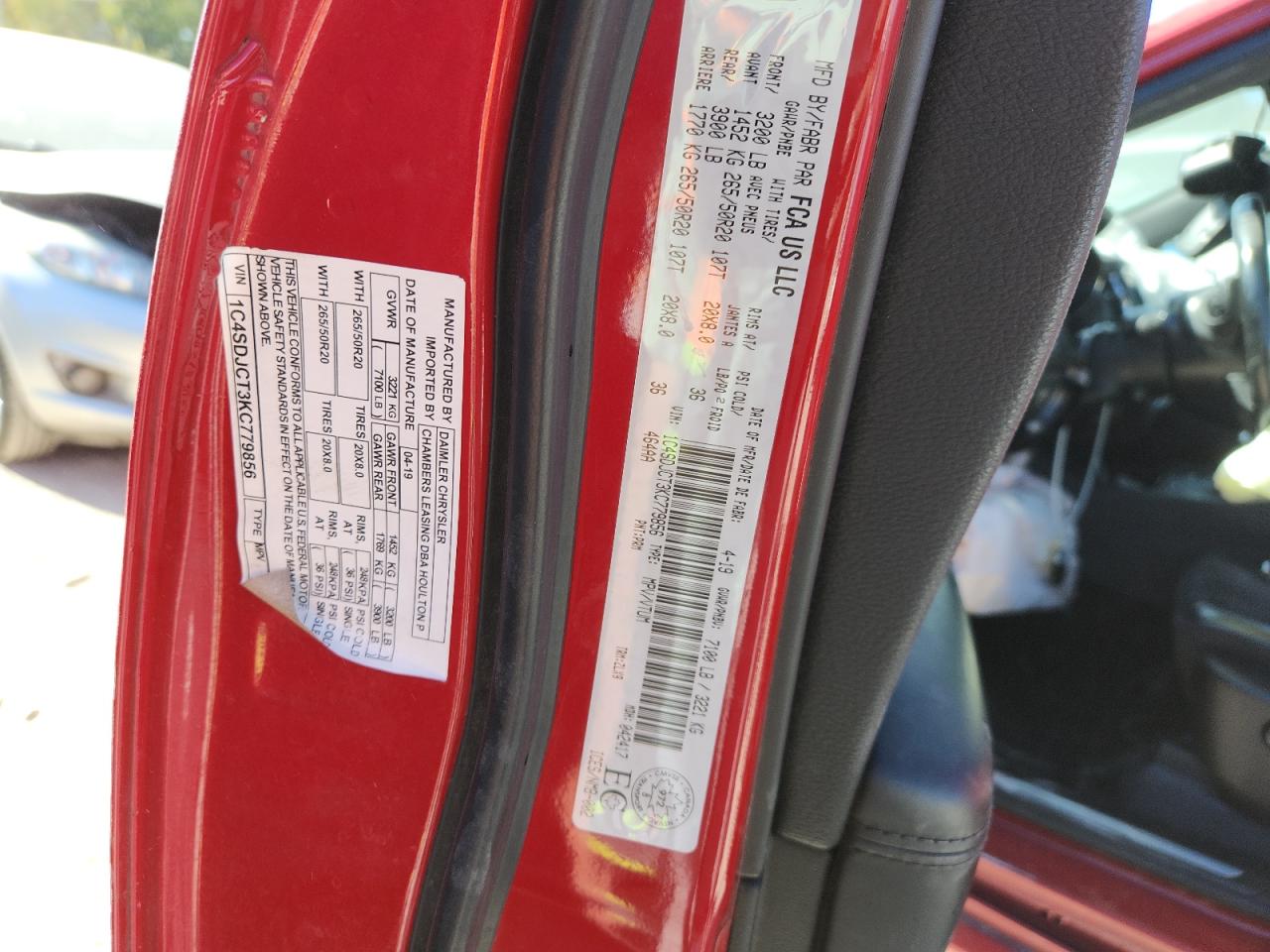 2019 Dodge Durango R/T VIN: 1C4SDJCT3KC779856 Lot: 91491195