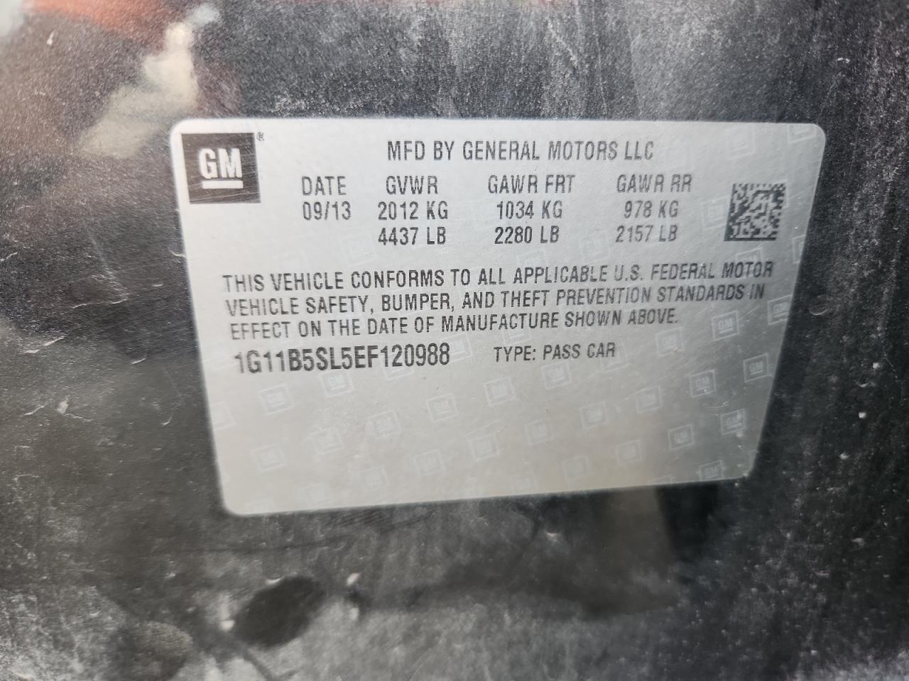 2014 Chevrolet Malibu Ls VIN: 1G11B5SL5EF120988 Lot: 93069115