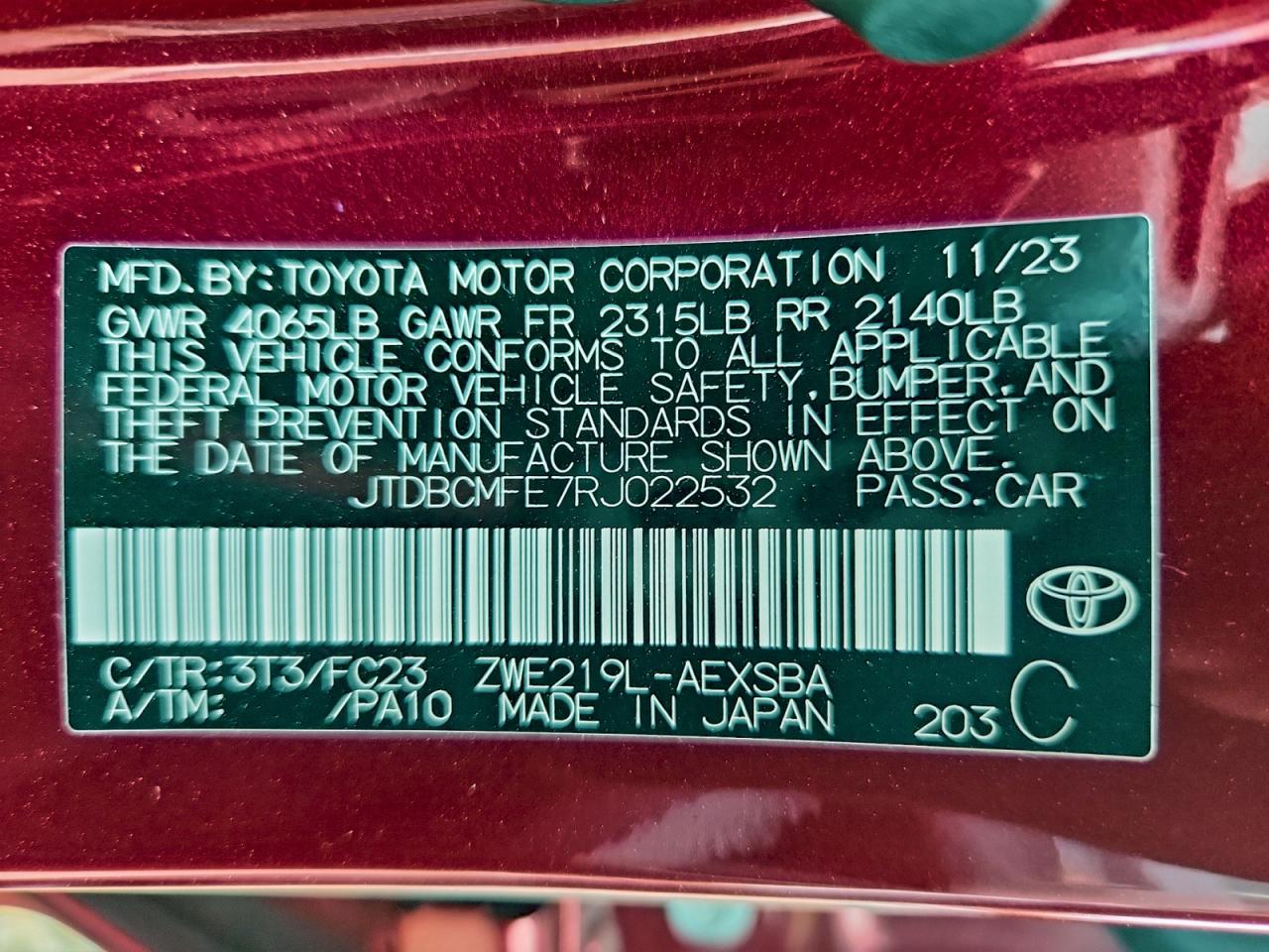 2024 Toyota Corolla Le VIN: JTDBCMFE7RJ022532 Lot: 94317545