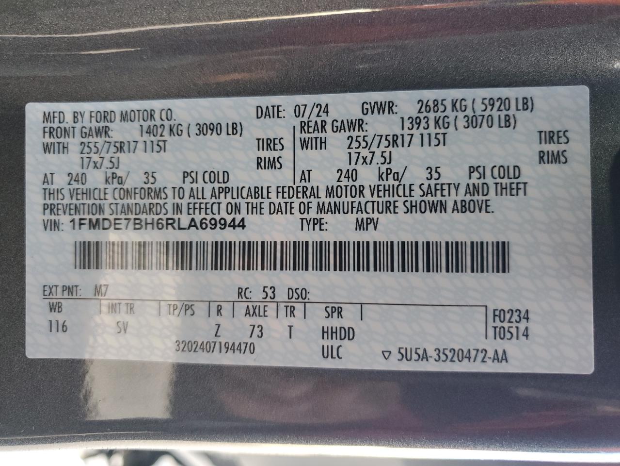 2024 Ford Bronco Big Bend VIN: 1FMDE7BH6RLA69944 Lot: 90622355