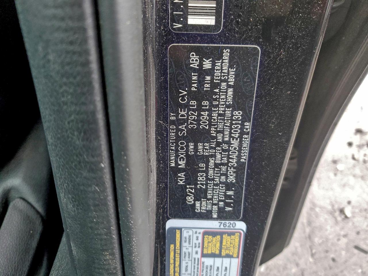 2021 Kia Forte Gt Line VIN: 3KPF34AD5ME403138 Lot: 94041195