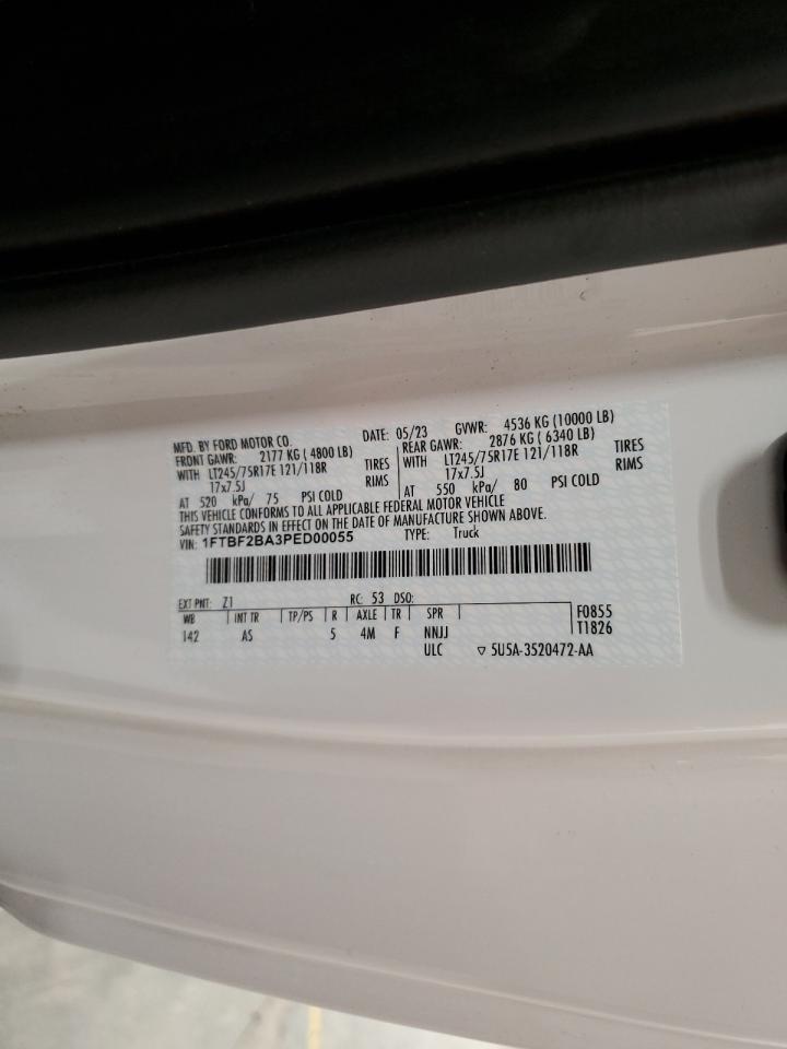 2023 Ford F250 Super Duty VIN: 1FTBF2BA3PED00055 Lot: 91172095