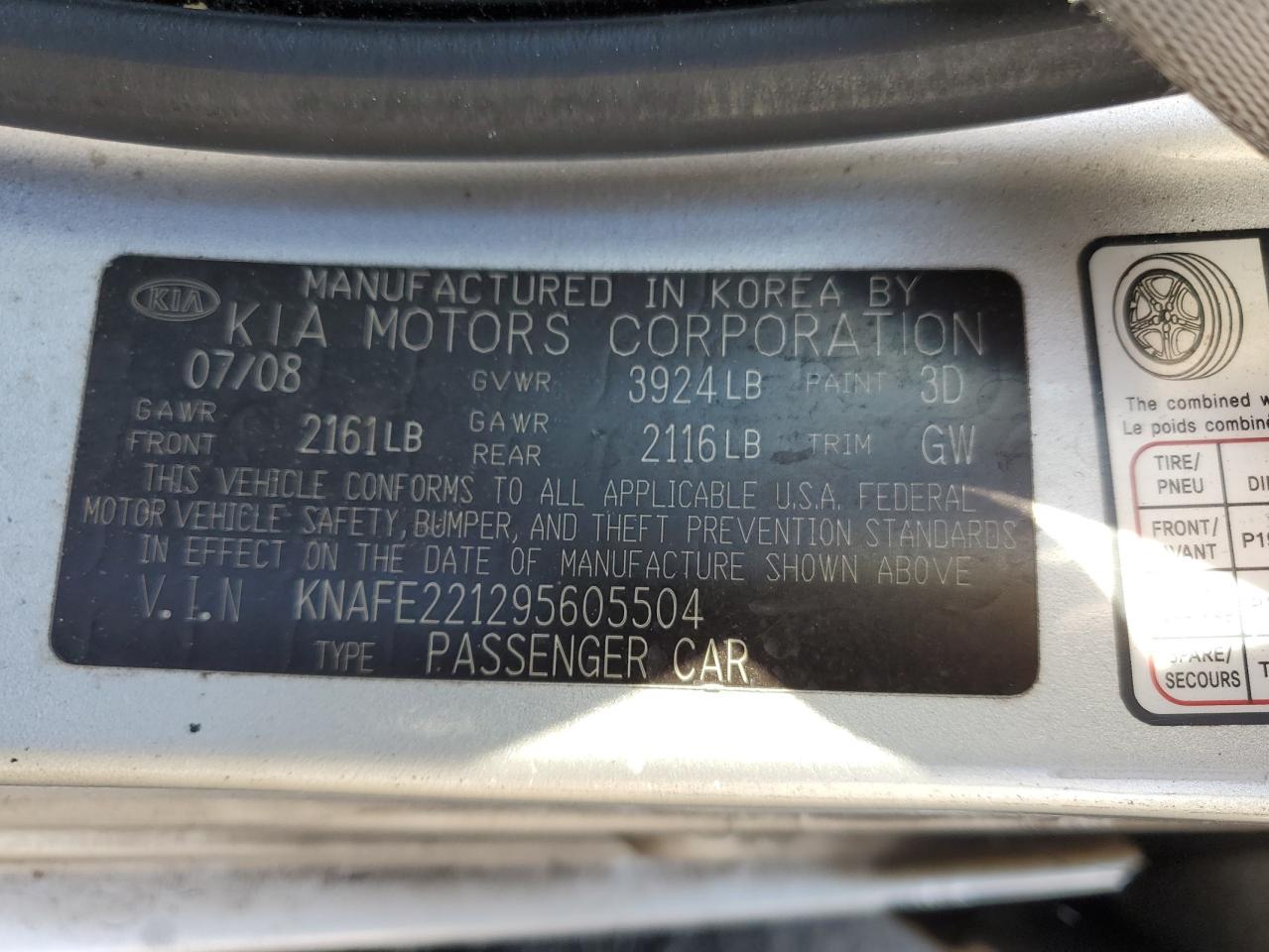 2009 Kia Spectra Ex VIN: KNAFE221295605504 Lot: 92089535