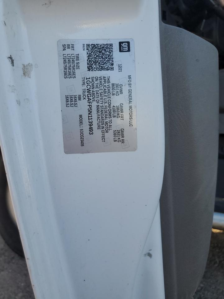 2022 Chevrolet Express G2500 VIN: 1GCWGAFP5N1139493 Lot: 92234395