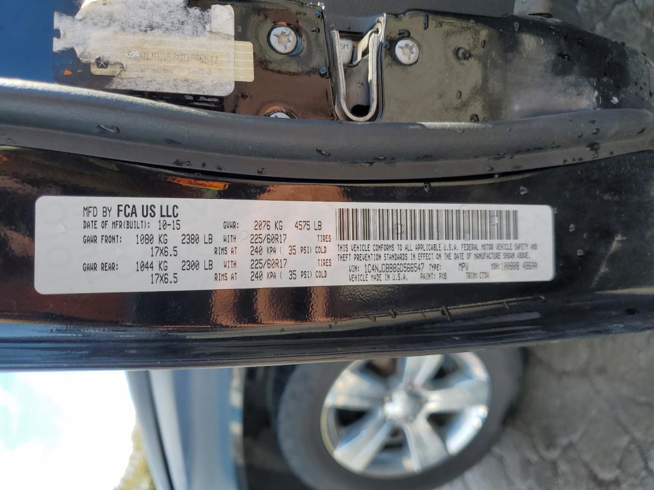 2016 Jeep Compass Sport VIN: 1C4NJDBB8GD566547 Lot: 91249315